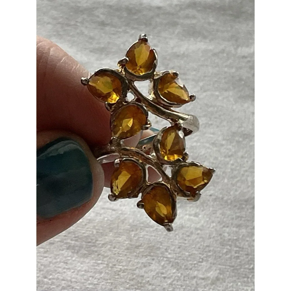 Vintage 925 Sterling Silver Leafy Branch Gemstone Ring Size 8 Estate Jewelry